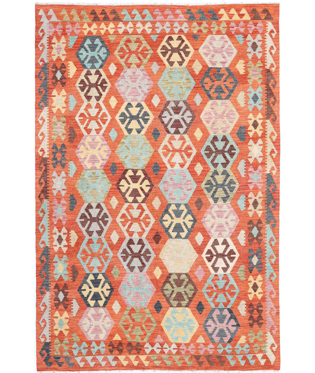 Maimana-Kilim 6'6'' X 9'8'' Hand-Knotted Wool Kilim 6'6'' x 9'8'' (195 X 290) / Red / Red