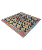 Maimana-Kilim 6'3'' X 6'7'' Hand-Knotted Wool Kilim 6'3'' x 6'7'' (188 X 198) / Black / Grey