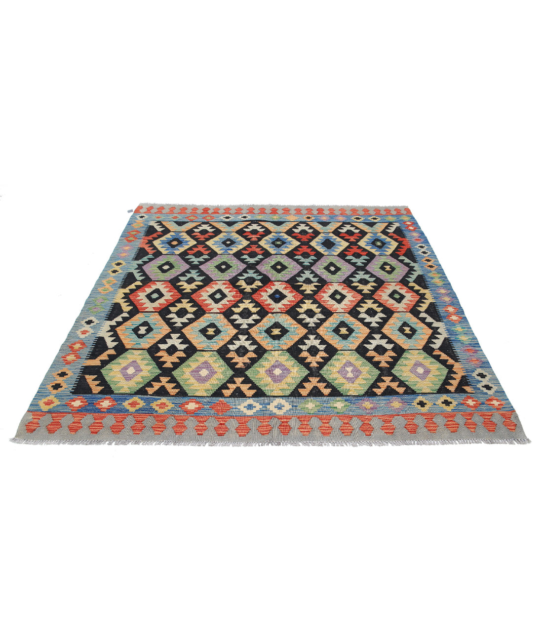 Maimana-Kilim 6'3'' X 6'7'' Hand-Knotted Wool Kilim 6'3'' x 6'7'' (188 X 198) / Black / Grey