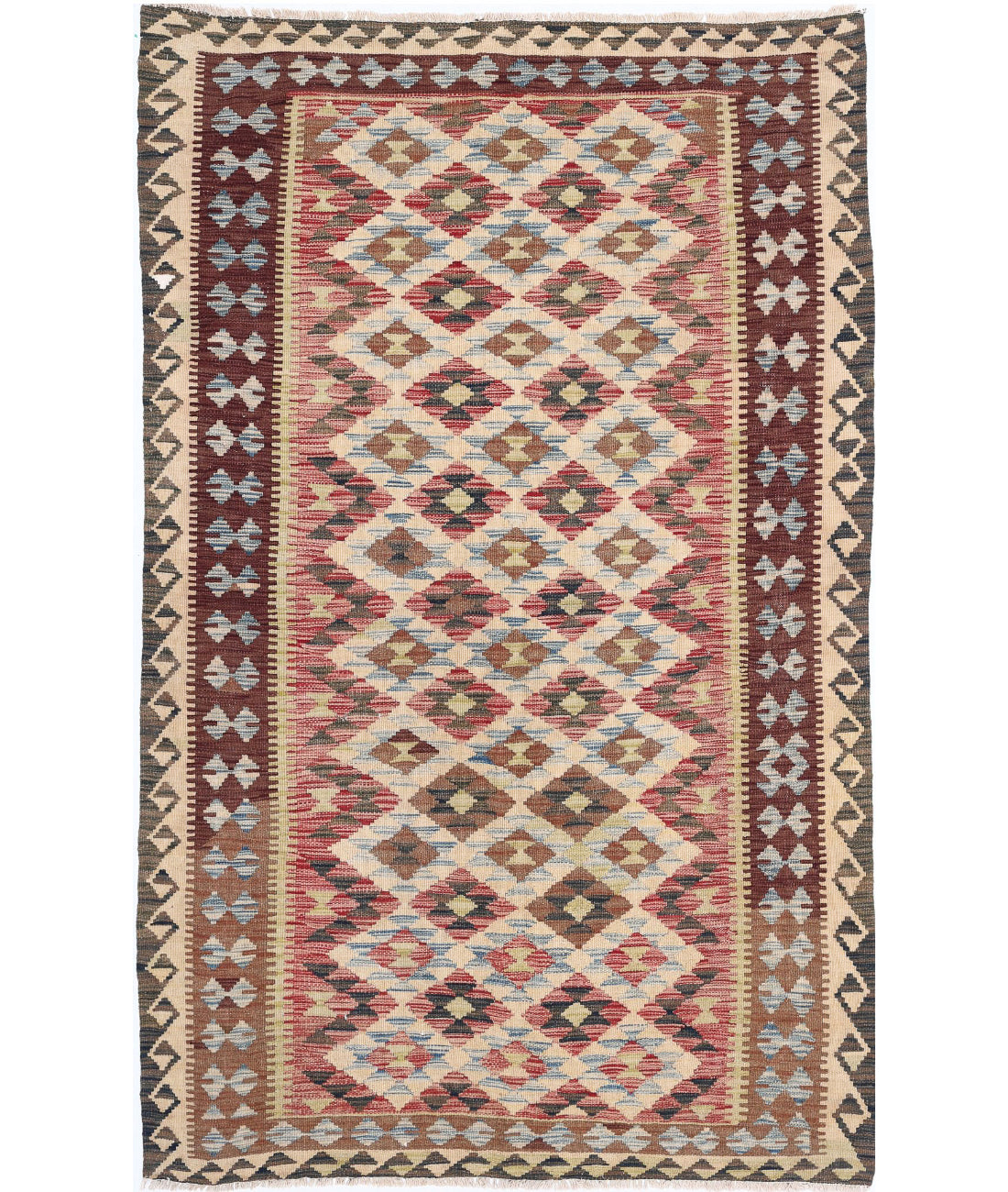 Maimana-Kilim 4'8'' X 7'9'' Hand-Knotted Wool Kilim 4'8'' x 7'9'' (140 X 233) / Red / Brown