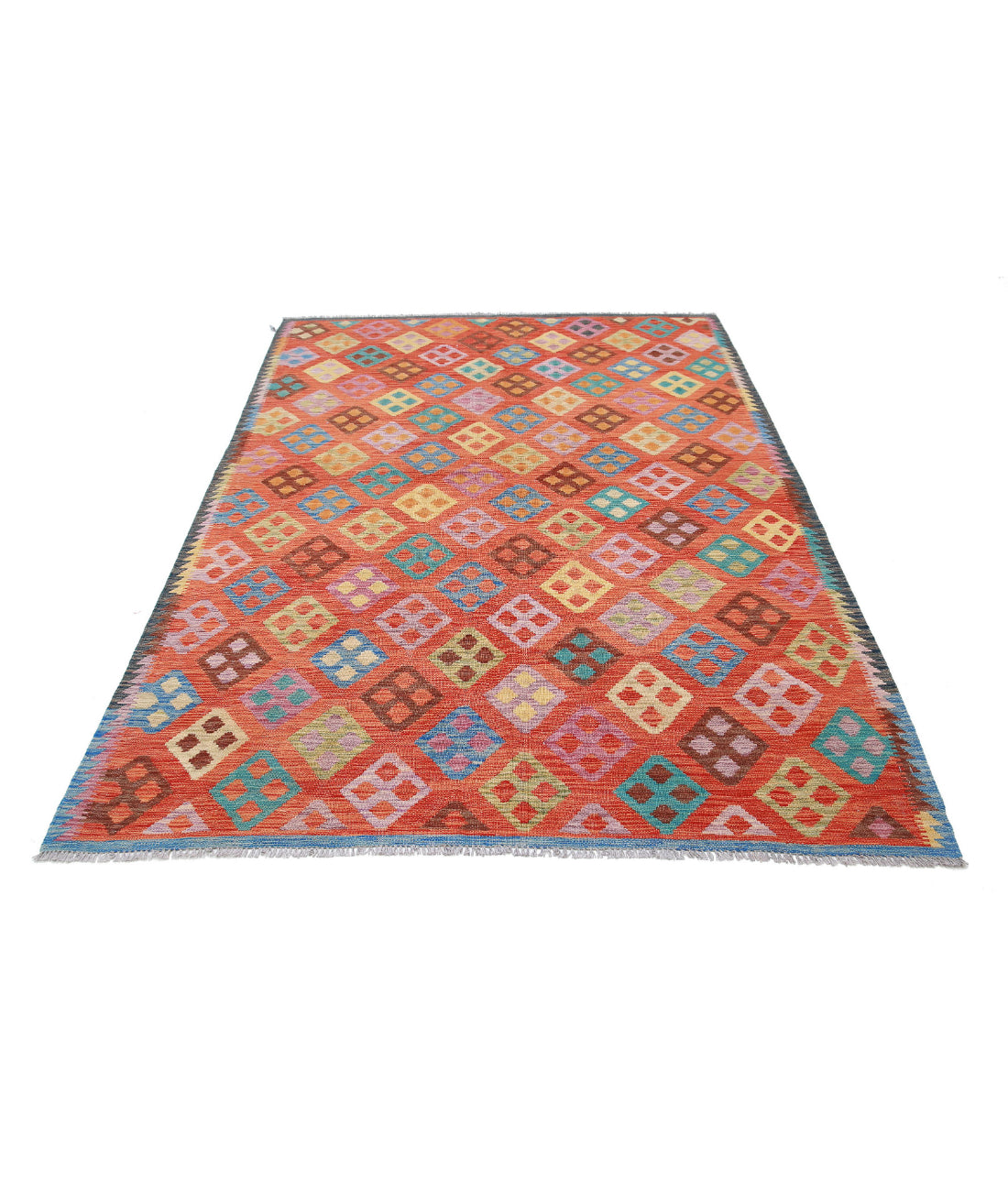 Maimana-Kilim 5'7'' X 8'2'' Hand-Knotted Wool Kilim 5'7'' x 8'2'' (168 X 245) / Red / Red