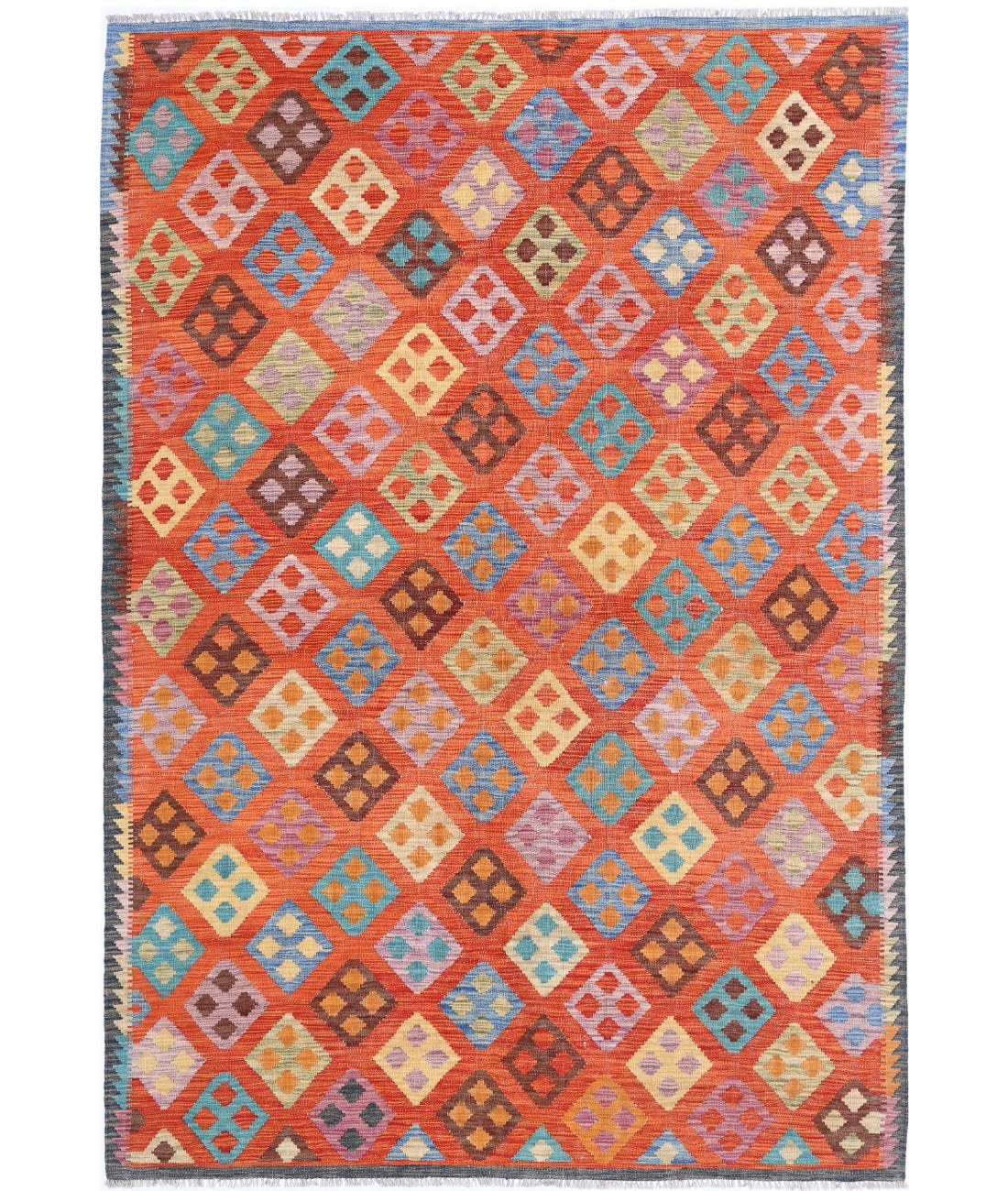 Maimana-Kilim 5'7'' X 8'2'' Hand-Knotted Wool Kilim 5'7'' x 8'2'' (168 X 245) / Red / Red