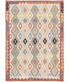 Maimana-Kilim 5'6'' X 7'7'' Hand-Knotted Wool Kilim 5'6'' x 7'7'' (165 X 228) / Ivory / Red