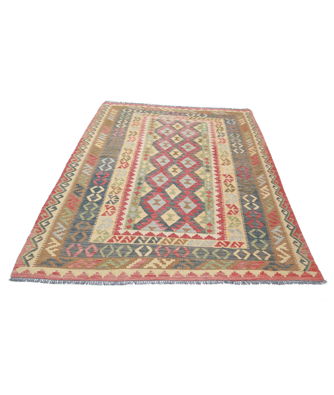 Maimana-Kilim 5'6'' X 7'8'' Hand-Knotted Wool Kilim 5'6'' x 7'8'' (165 X 230) / Ivory / Brown