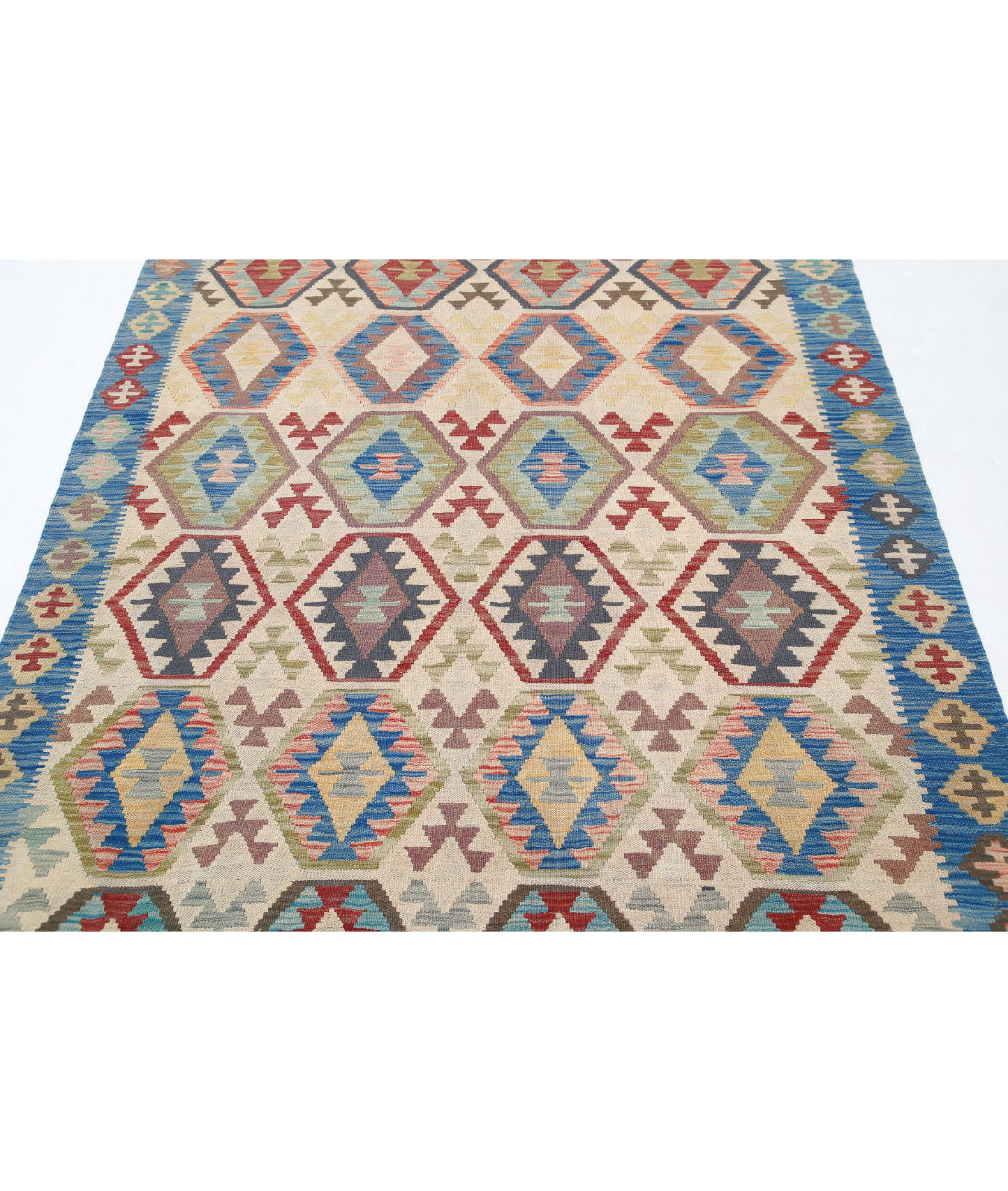 Maimana-Kilim 5'1'' X 6'7'' Hand-Knotted Wool Kilim 5'1'' x 6'7'' (153 X 198) / Ivory / Blue