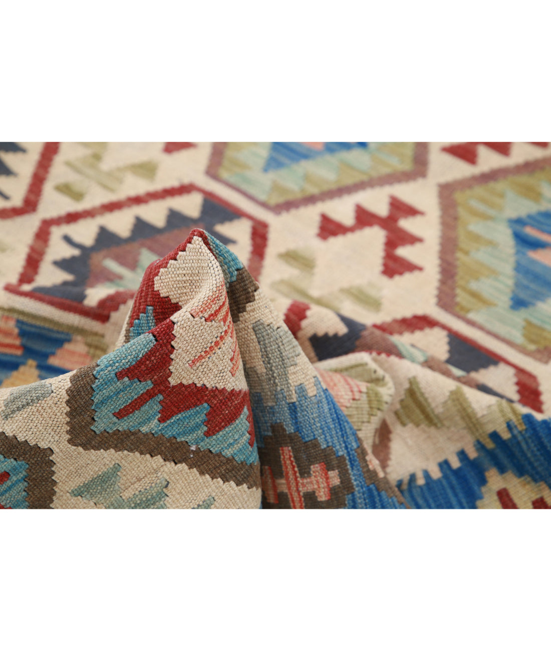 Maimana-Kilim 5'1'' X 6'7'' Hand-Knotted Wool Kilim 5'1'' x 6'7'' (153 X 198) / Ivory / Blue