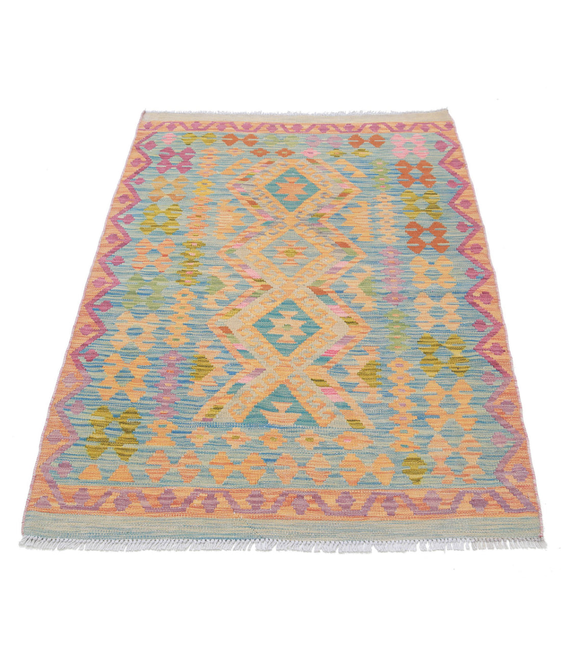 Maimana-Kilim 3'3'' X 4'11'' Hand-Knotted Wool Kilim 3'3'' x 4'11'' (98 X 148) / Blue / Blue