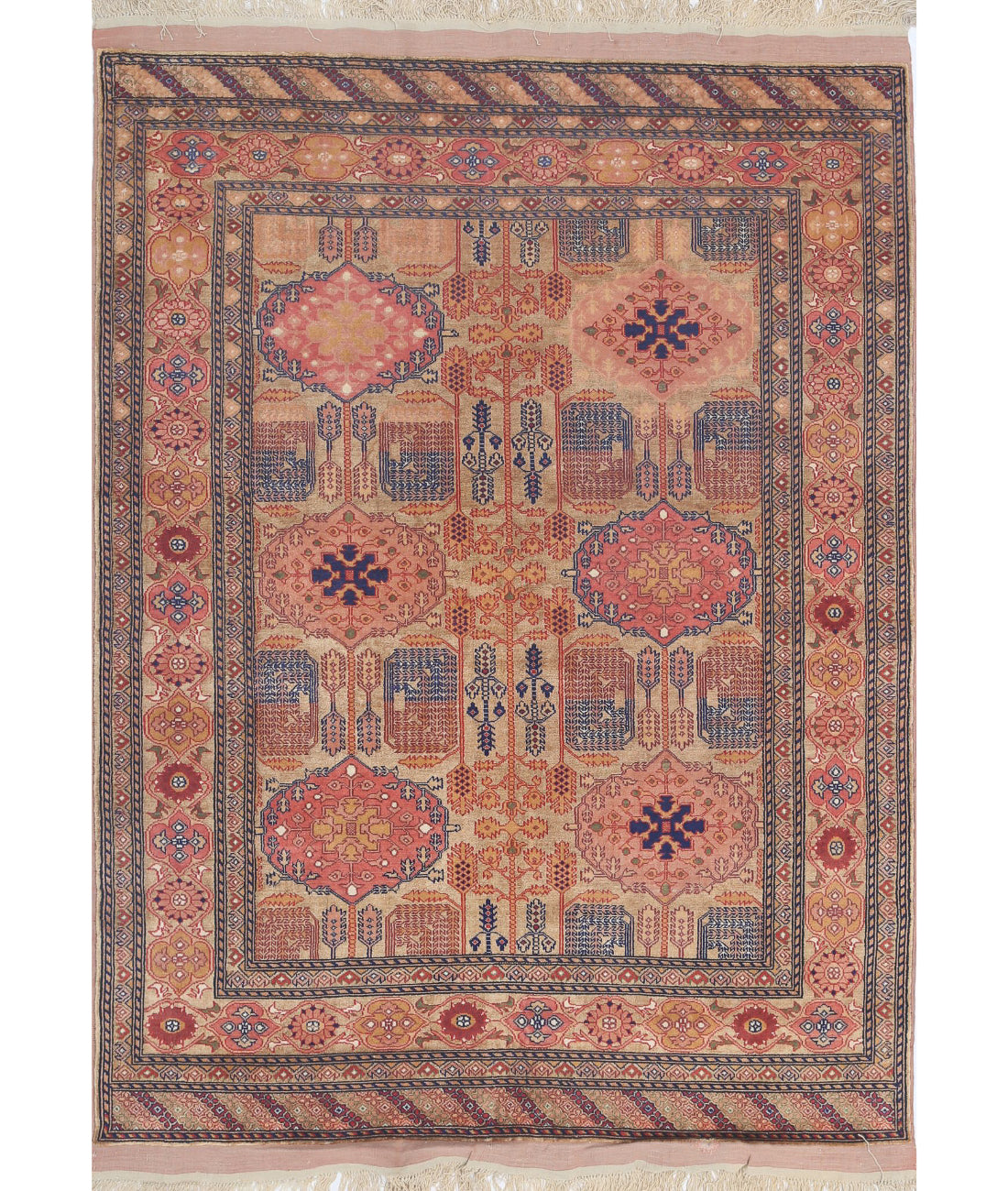 Silk-Tane 4'0'' X 5'3'' Hand-Knotted Wool-Silk Rug 4'0'' x 5'3'' (120 X 158) / Beige / Pink