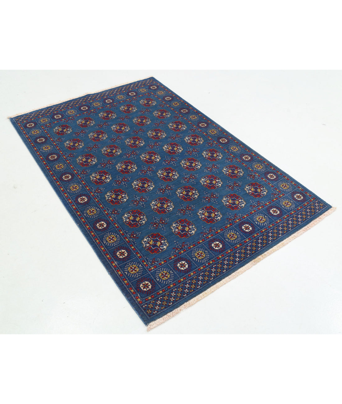 Ajrak 4'0'' X 6'0'' Power-Loomed Wool-Bamboo Silk Rug 4'0'' x 6'0'' (120 X 180) / Blue / Red