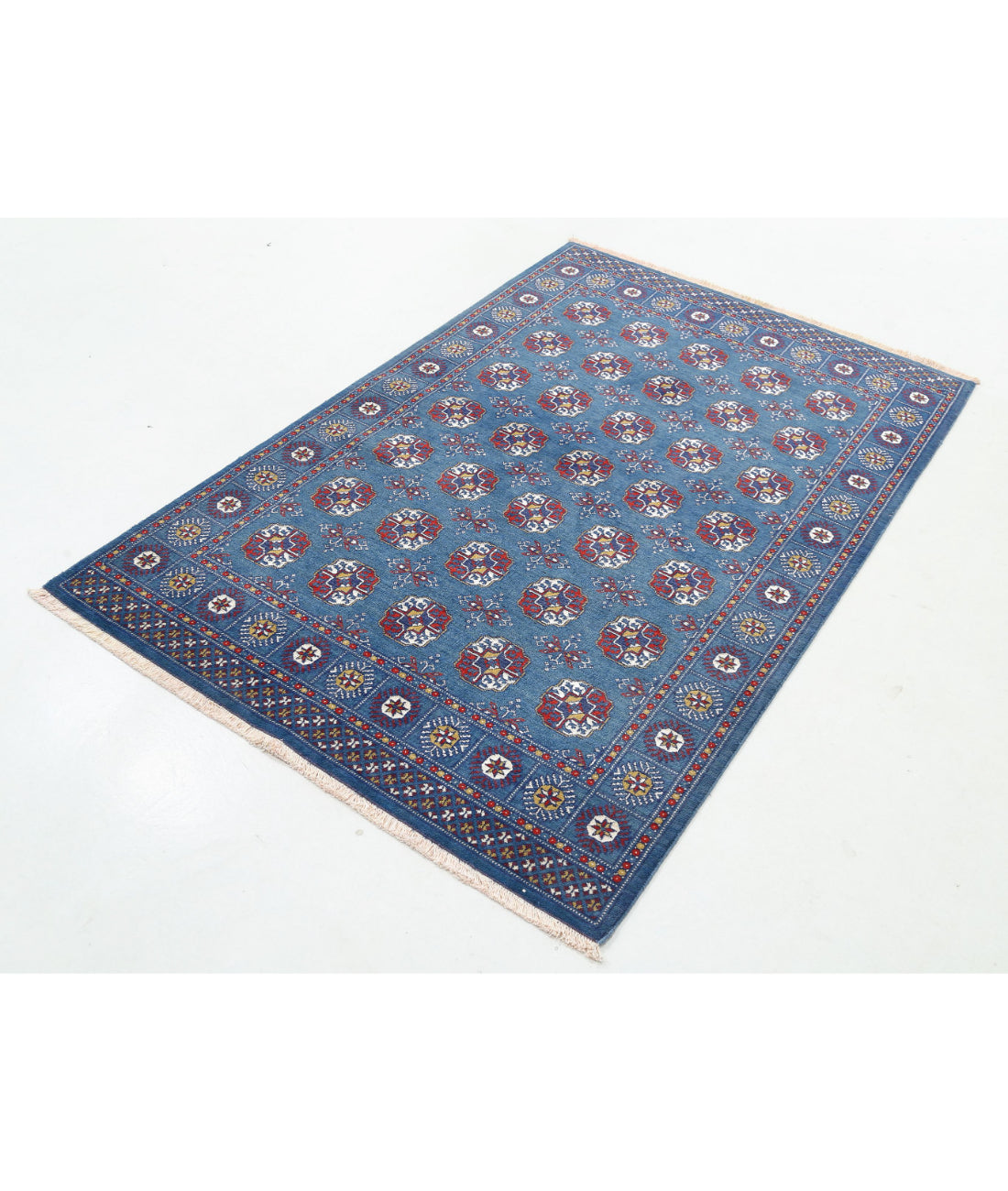 Ajrak 4'0'' X 6'0'' Power-Loomed Wool-Bamboo Silk Rug 4'0'' x 6'0'' (120 X 180) / Blue / Red