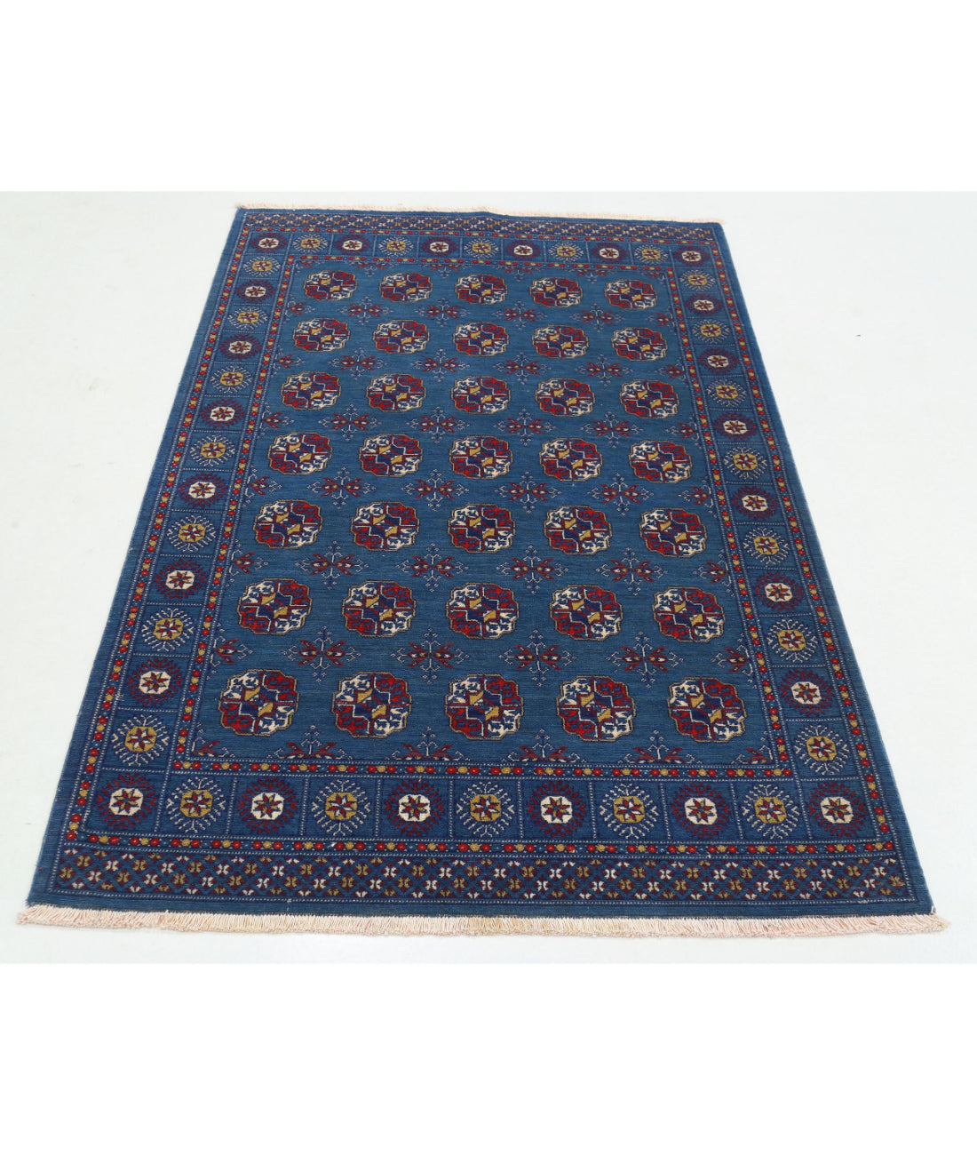 Ajrak 4'0'' X 6'0'' Power-Loomed Wool-Bamboo Silk Rug 4'0'' x 6'0'' (120 X 180) / Blue / Red
