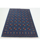 Ajrak 4'0'' X 6'0'' Power-Loomed Wool-Bamboo Silk Rug 4'0'' x 6'0'' (120 X 180) / Blue / Red