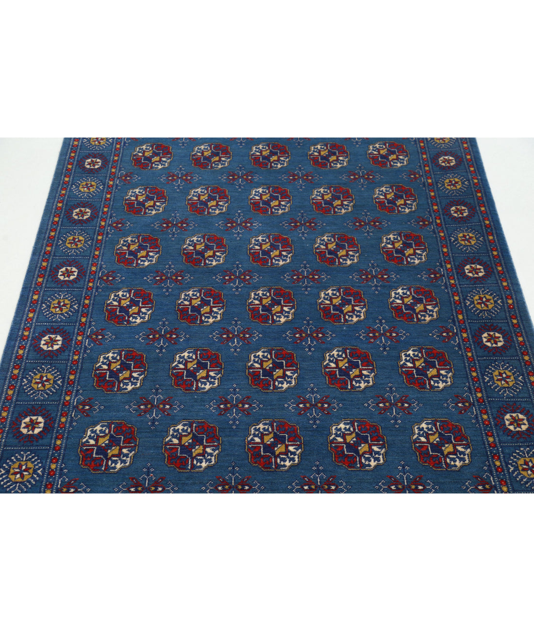 Ajrak 4'0'' X 6'0'' Power-Loomed Wool-Bamboo Silk Rug 4'0'' x 6'0'' (120 X 180) / Blue / Red