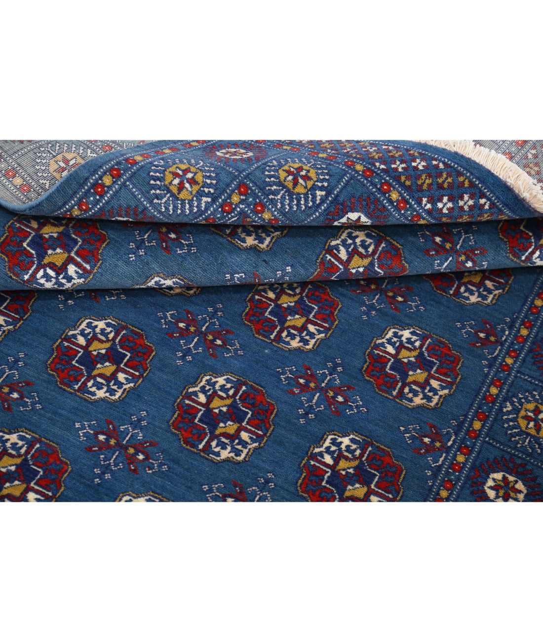 Ajrak 4'0'' X 6'0'' Power-Loomed Wool-Bamboo Silk Rug 4'0'' x 6'0'' (120 X 180) / Blue / Red