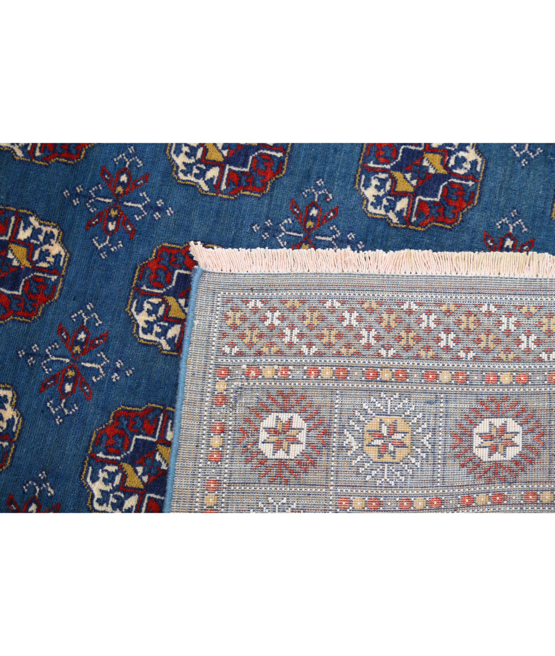 Ajrak 4'0'' X 6'0'' Power-Loomed Wool-Bamboo Silk Rug 4'0'' x 6'0'' (120 X 180) / Blue / Red