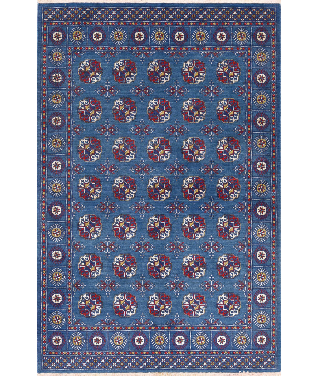 Ajrak 4'0'' X 6'0'' Power-Loomed Wool-Bamboo Silk Rug 4'0'' x 6'0'' (120 X 180) / Blue / Red