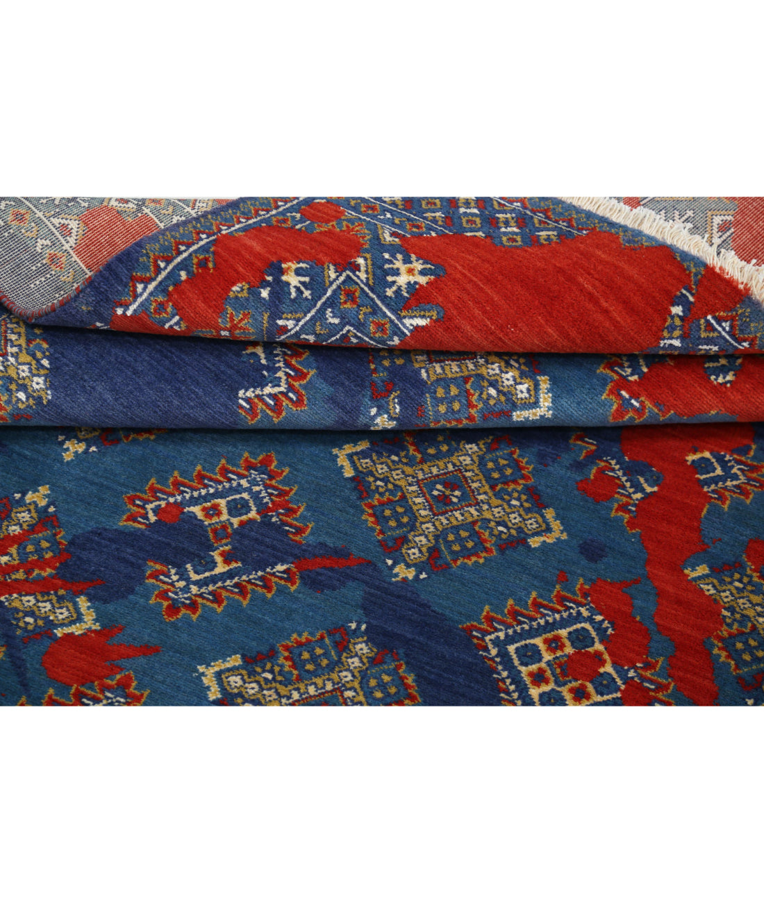 Ajrak 4'0'' X 6'1'' Power-Loomed Wool-Bamboo Silk Rug 4'0'' x 6'1'' (120 X 183) / Blue / Red