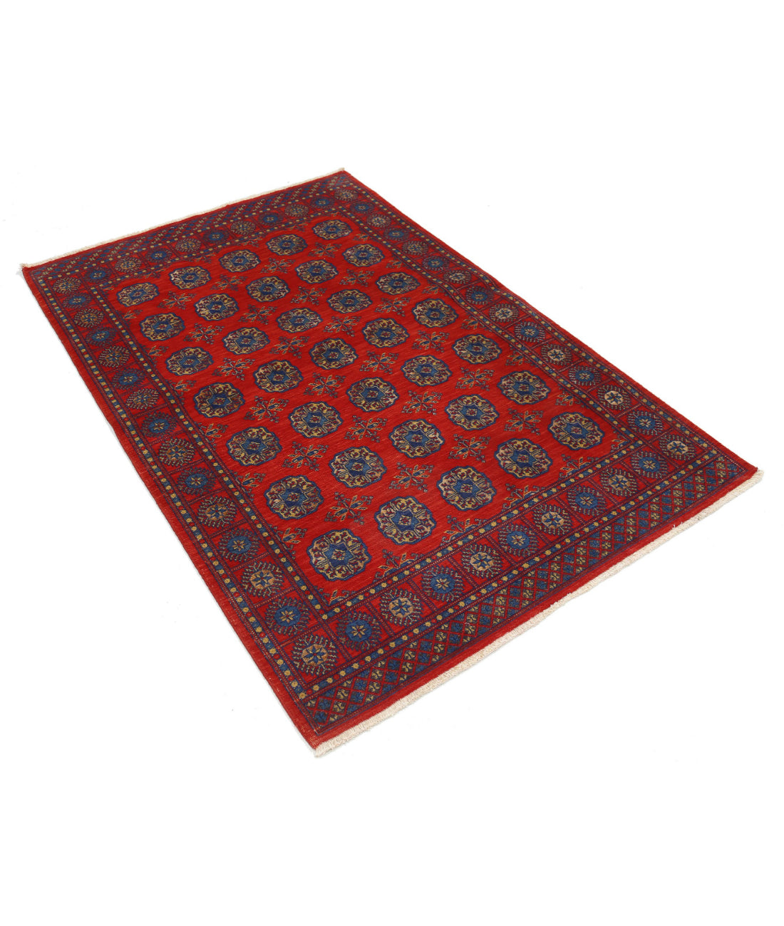 Ajrak 3'11'' X 6'0'' Power-Loomed Wool-Bamboo Silk Rug 3'11'' x 6'0'' (118 X 180) / Red / Blue