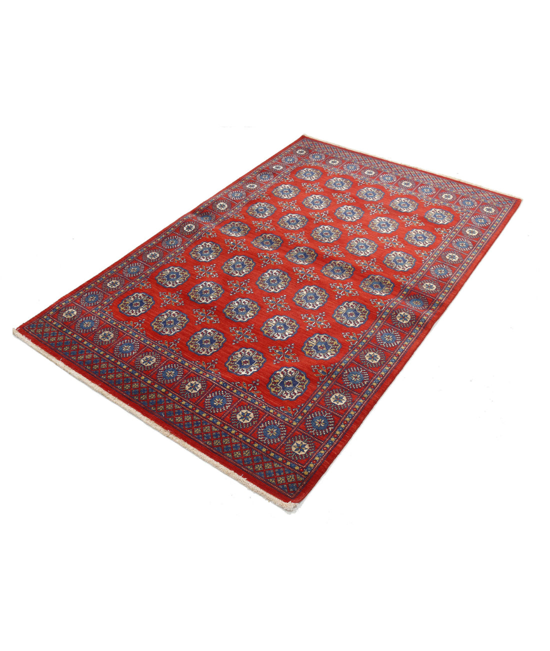 Ajrak 3'11'' X 6'0'' Power-Loomed Wool-Bamboo Silk Rug 3'11'' x 6'0'' (118 X 180) / Red / Blue