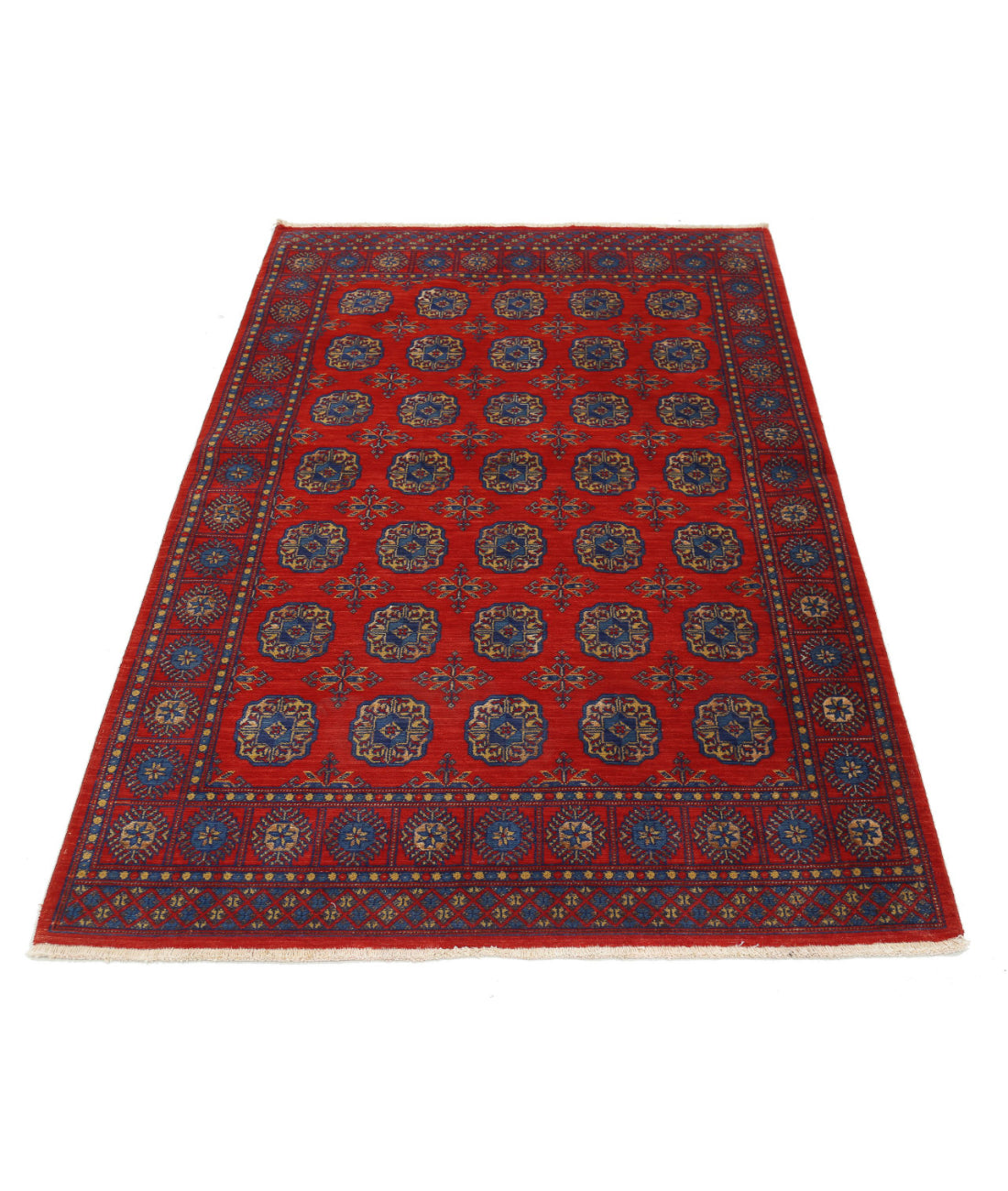 Ajrak 3'11'' X 6'0'' Power-Loomed Wool-Bamboo Silk Rug 3'11'' x 6'0'' (118 X 180) / Red / Blue