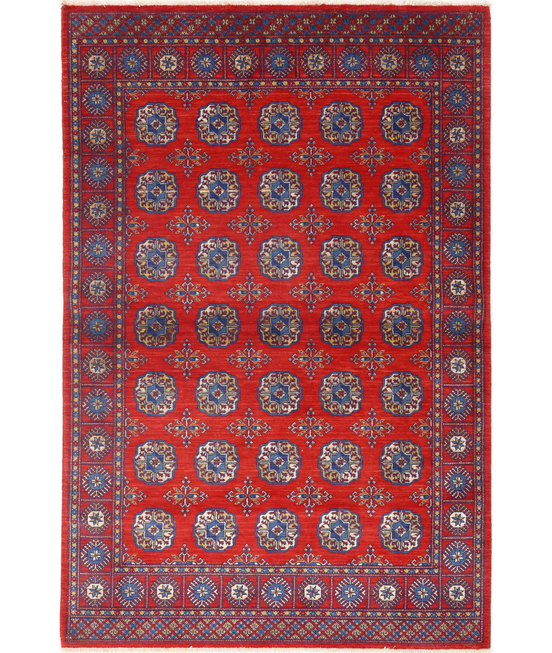 Ajrak 3'11'' X 6'0'' Power-Loomed Wool-Bamboo Silk Rug 3'11'' x 6'0'' (118 X 180) / Red / Blue