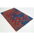 Ajrak 4'0'' X 6'0'' Power-Loomed Wool-Bamboo Silk Rug 4'0'' x 6'0'' (120 X 180) / Red / Blue