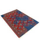 Ajrak 4'0'' X 6'0'' Power-Loomed Wool-Bamboo Silk Rug 4'0'' x 6'0'' (120 X 180) / Red / Blue