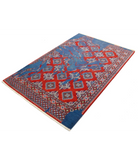 Ajrak 4'0'' X 6'0'' Power-Loomed Wool-Bamboo Silk Rug 4'0'' x 6'0'' (120 X 180) / Red / Blue