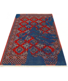 Ajrak 4'0'' X 6'0'' Power-Loomed Wool-Bamboo Silk Rug 4'0'' x 6'0'' (120 X 180) / Red / Blue