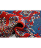 Ajrak 4'0'' X 6'0'' Power-Loomed Wool-Bamboo Silk Rug 4'0'' x 6'0'' (120 X 180) / Red / Blue