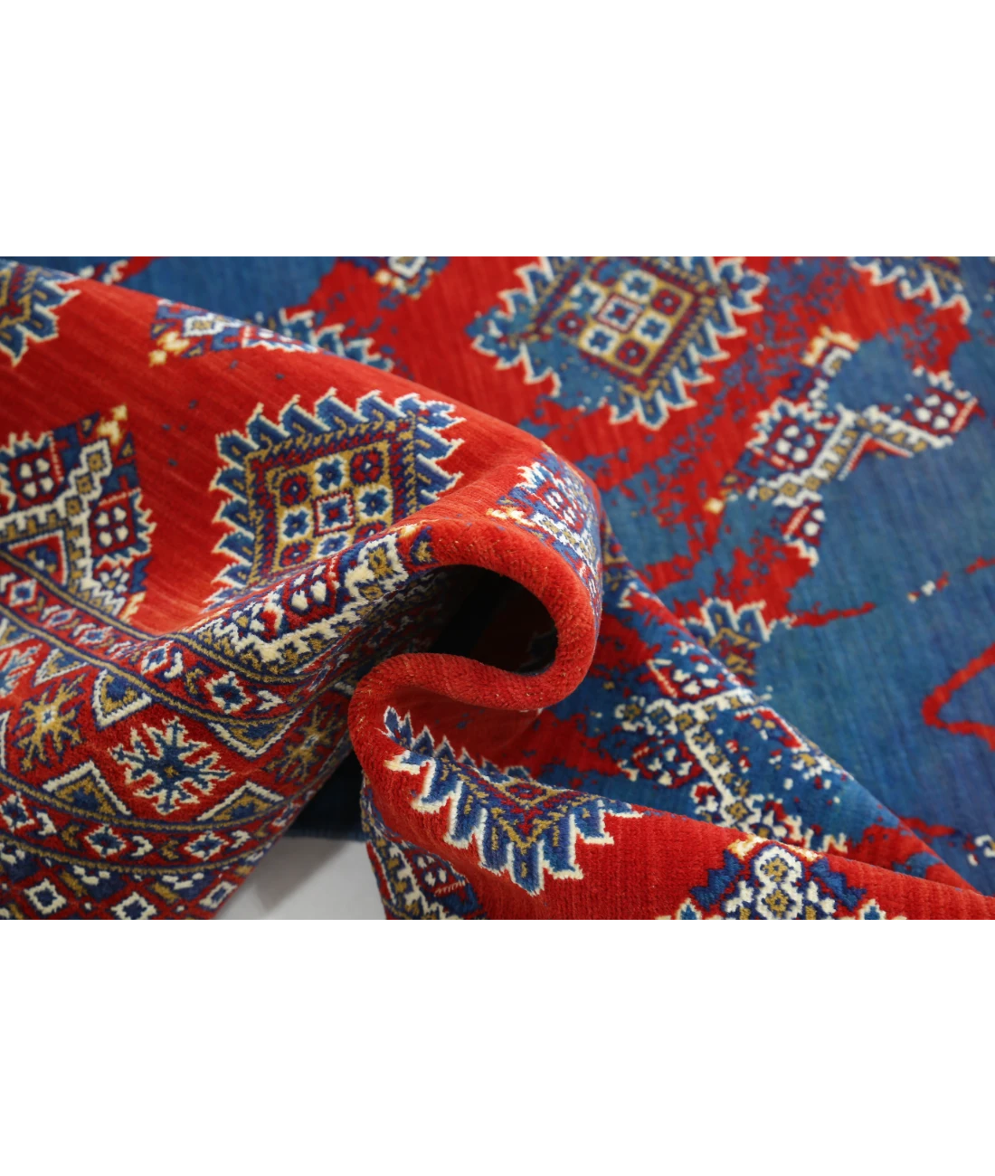 Ajrak 4'0'' X 6'0'' Power-Loomed Wool-Bamboo Silk Rug 4'0'' x 6'0'' (120 X 180) / Red / Blue