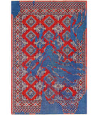 Ajrak 4'0'' X 6'0'' Power-Loomed Wool-Bamboo Silk Rug 4'0'' x 6'0'' (120 X 180) / Red / Blue