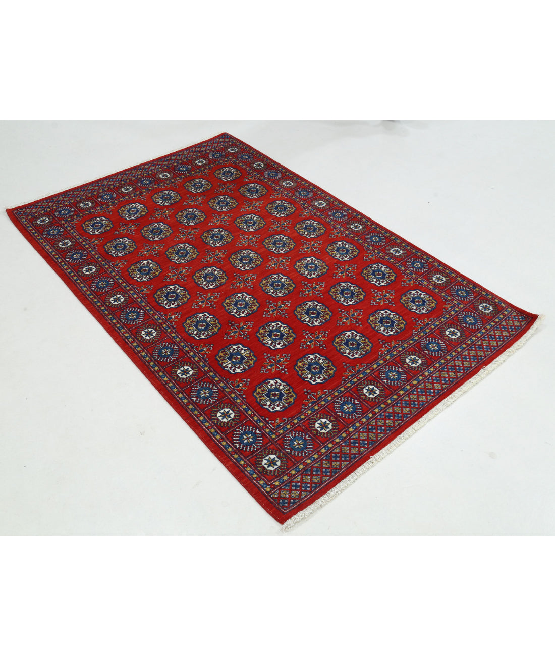 Ajrak 3'11'' X 6'0'' Power-Loomed Wool-Bamboo Silk Rug 3'11'' x 6'0'' (118 X 180) / Red / Blue