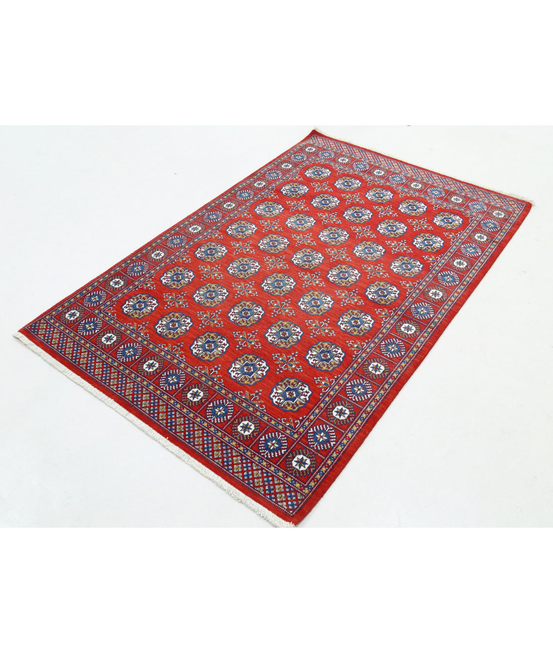 Ajrak 3'11'' X 6'0'' Power-Loomed Wool-Bamboo Silk Rug 3'11'' x 6'0'' (118 X 180) / Red / Blue