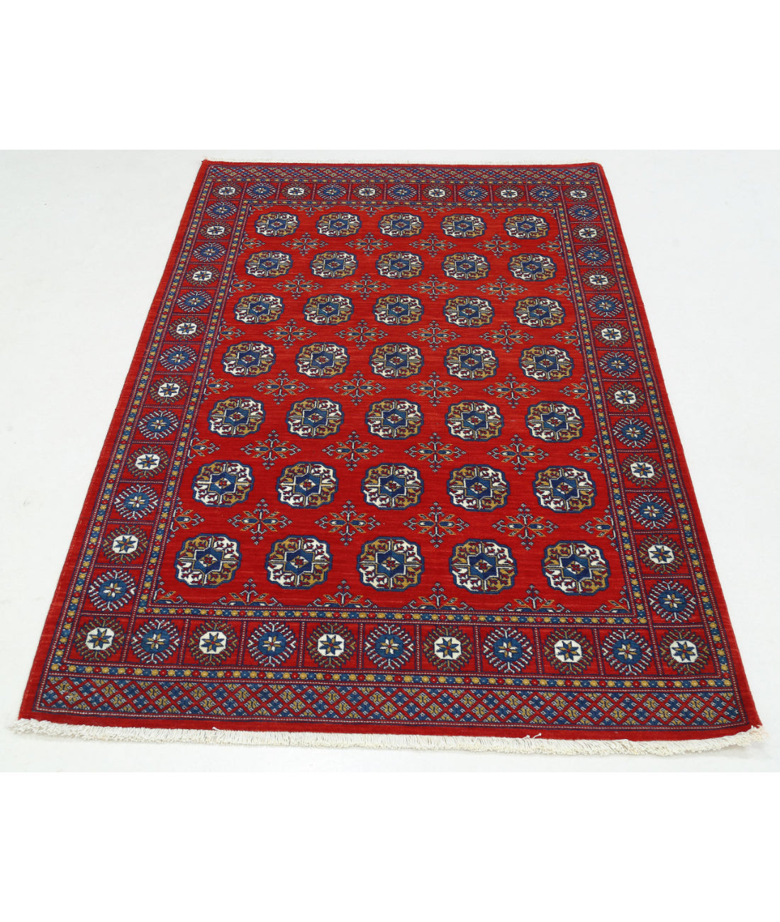 Ajrak 3'11'' X 6'0'' Power-Loomed Wool-Bamboo Silk Rug 3'11'' x 6'0'' (118 X 180) / Red / Blue