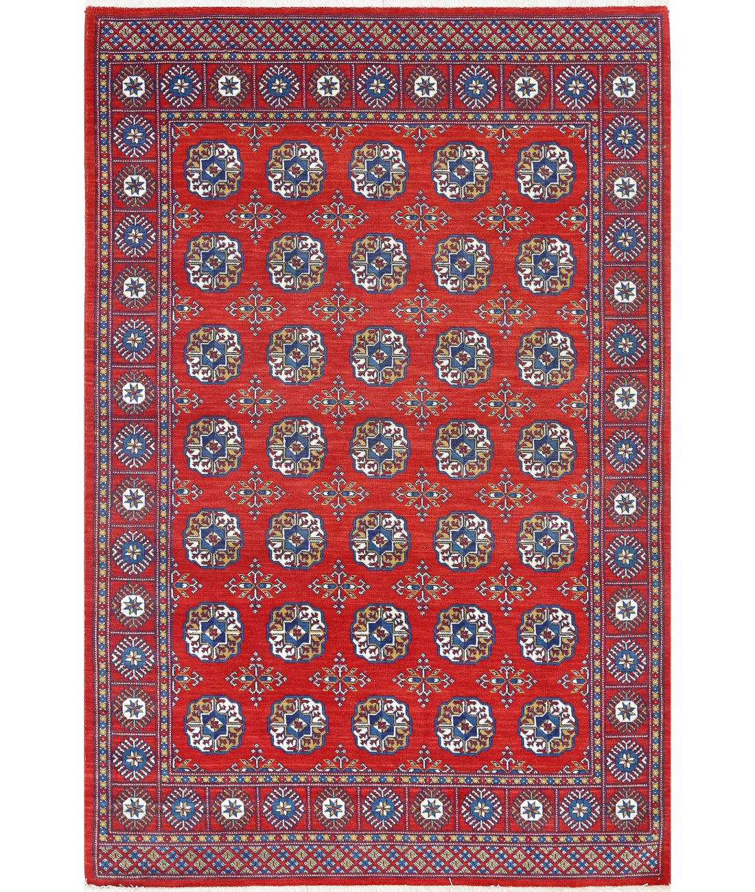 Ajrak 3'11'' X 6'0'' Power-Loomed Wool-Bamboo Silk Rug 3'11'' x 6'0'' (118 X 180) / Red / Blue