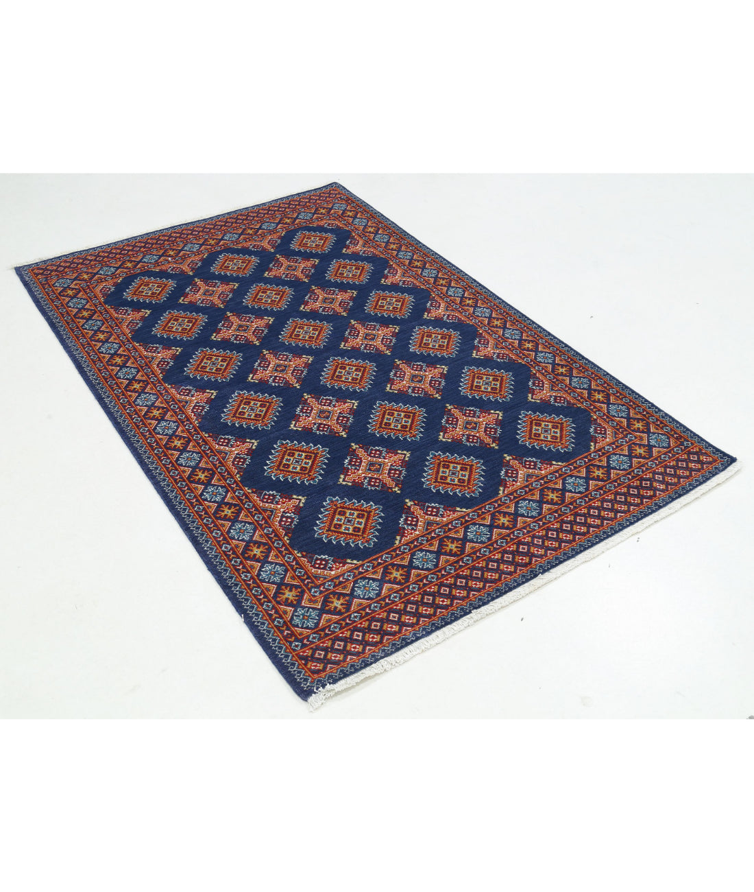 Ajrak 3'11'' X 6'0'' Power-Loomed Wool-Bamboo Silk Rug 3'11'' x 6'0'' (118 X 180) / Blue / Blue