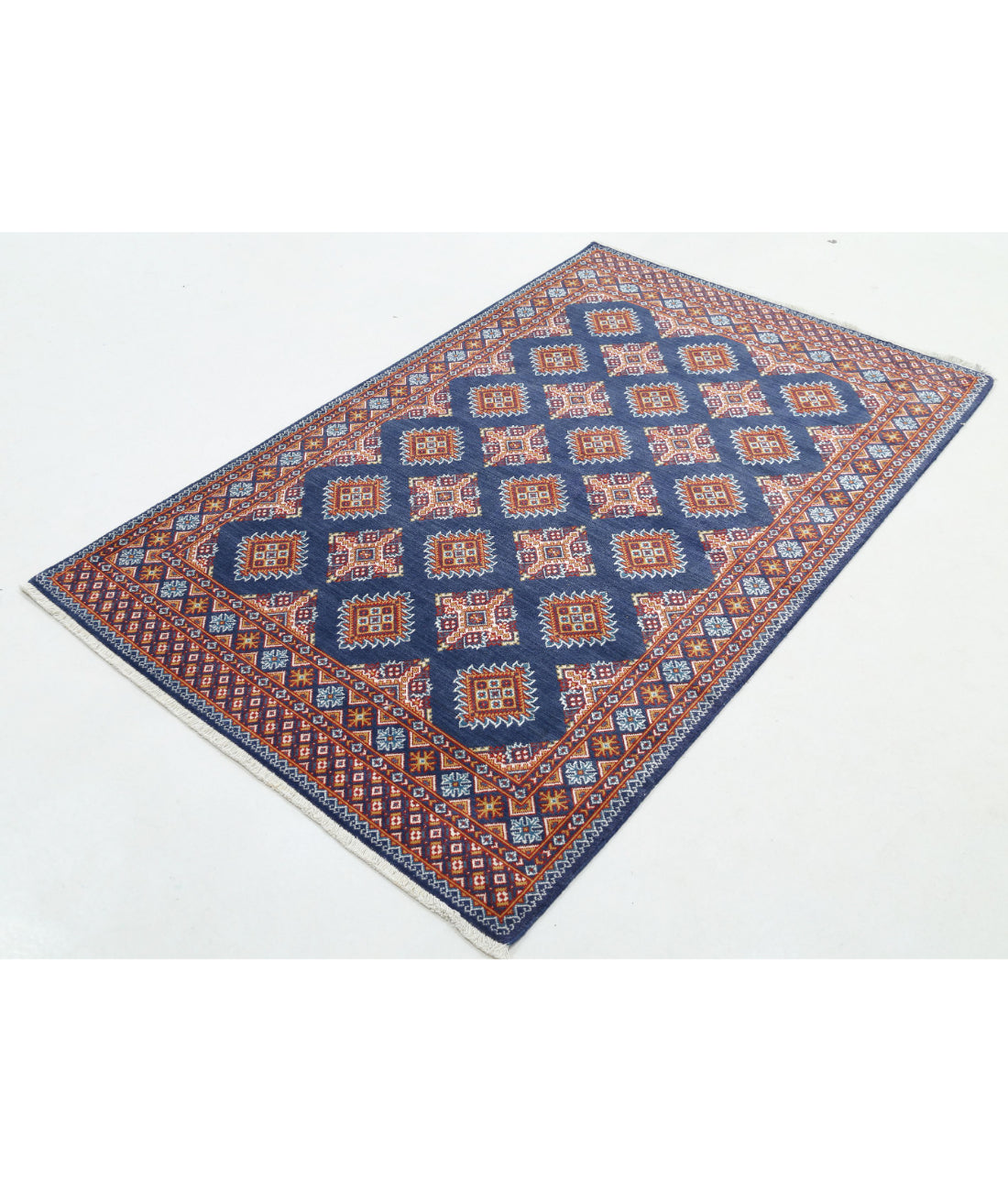 Ajrak 3'11'' X 6'0'' Power-Loomed Wool-Bamboo Silk Rug 3'11'' x 6'0'' (118 X 180) / Blue / Blue
