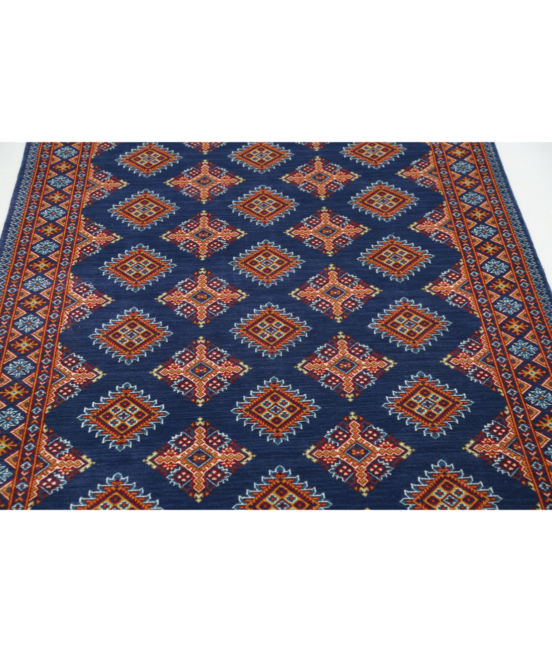 Ajrak 3'11'' X 6'0'' Power-Loomed Wool-Bamboo Silk Rug 3'11'' x 6'0'' (118 X 180) / Blue / Blue