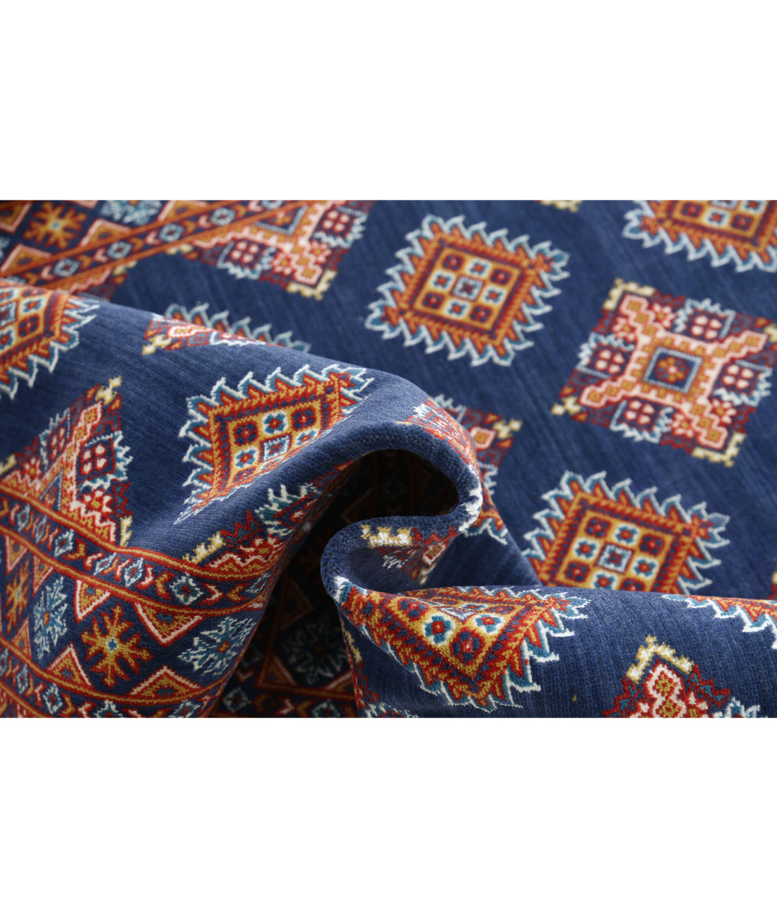 Ajrak 3'11'' X 6'0'' Power-Loomed Wool-Bamboo Silk Rug 3'11'' x 6'0'' (118 X 180) / Blue / Blue