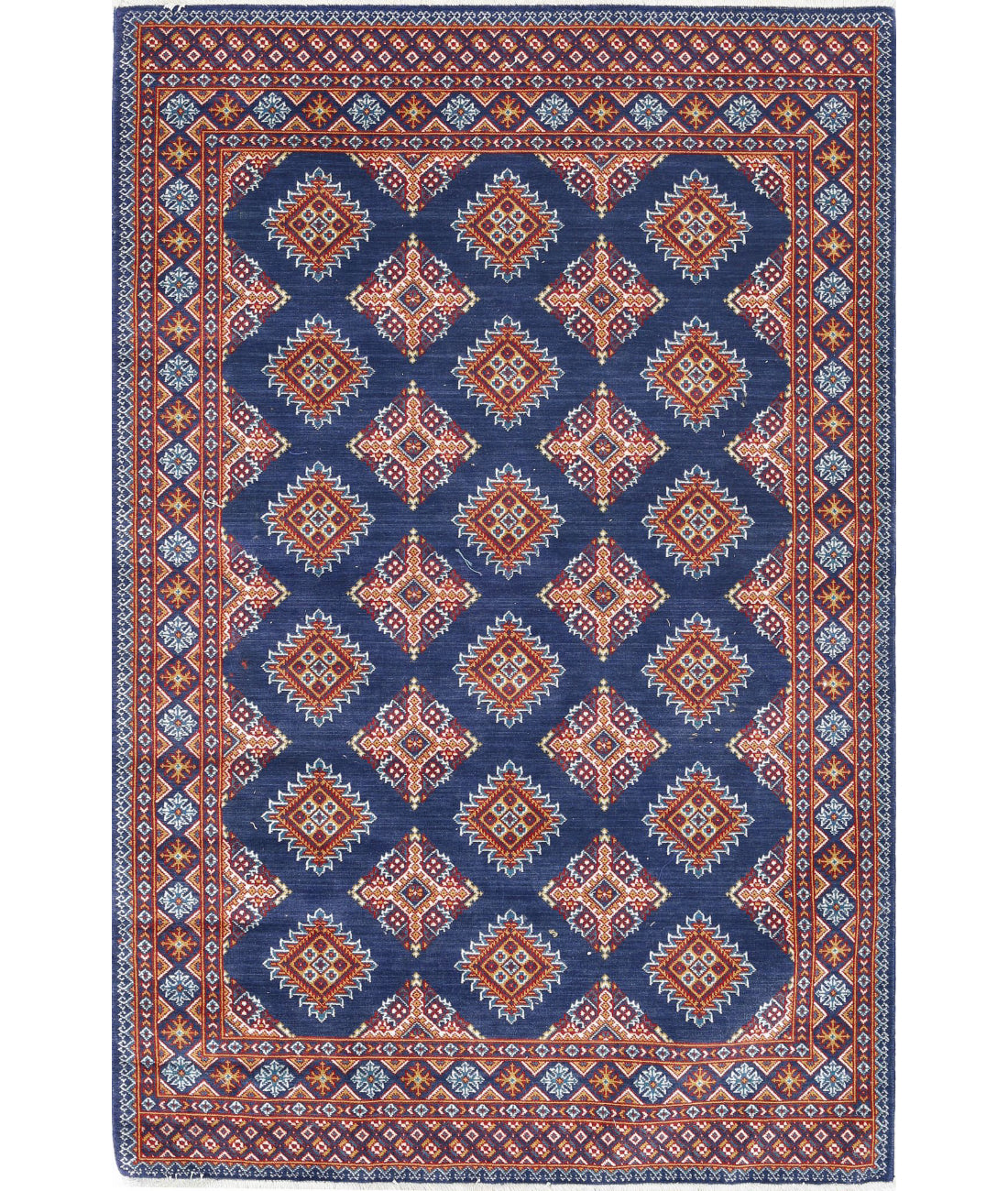 Ajrak 3'11'' X 6'0'' Power-Loomed Wool-Bamboo Silk Rug 3'11'' x 6'0'' (118 X 180) / Blue / Blue
