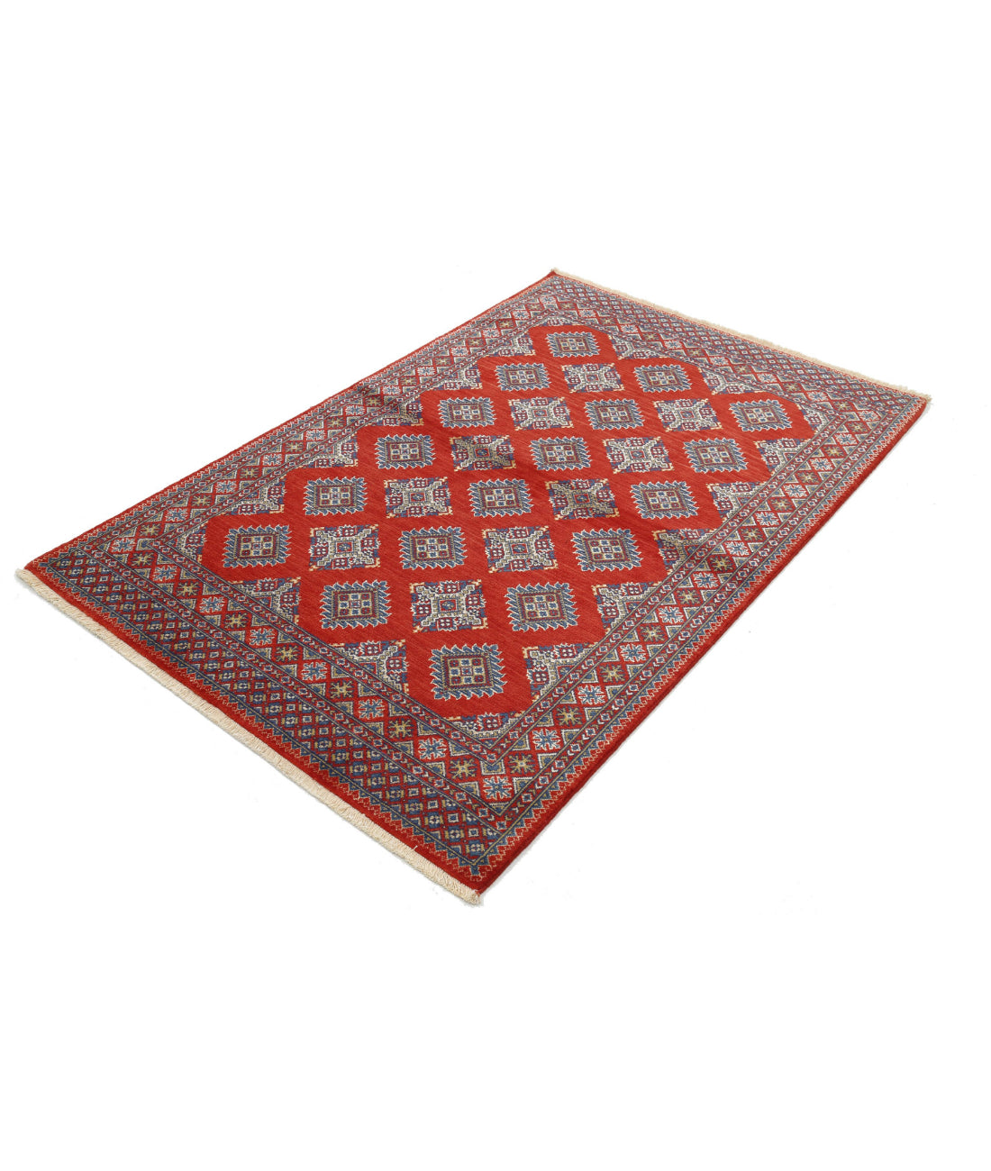 Ajrak 3'10'' X 6'0'' Power-Loomed Wool-Bamboo Silk Rug 3'10'' x 6'0'' (115 X 180) / Red / Blue