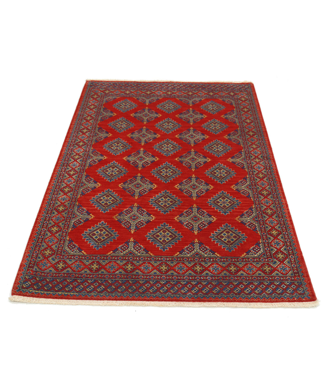 Ajrak 3'10'' X 6'0'' Power-Loomed Wool-Bamboo Silk Rug 3'10'' x 6'0'' (115 X 180) / Red / Blue