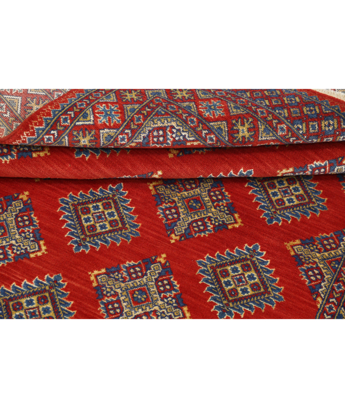 Ajrak 3'10'' X 6'0'' Power-Loomed Wool-Bamboo Silk Rug 3'10'' x 6'0'' (115 X 180) / Red / Blue