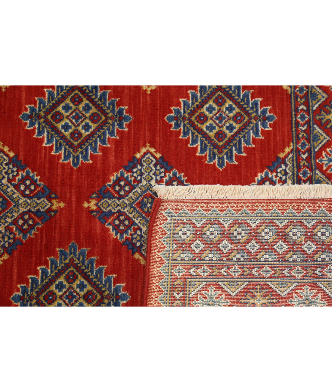 Ajrak 3'10'' X 6'0'' Power-Loomed Wool-Bamboo Silk Rug 3'10'' x 6'0'' (115 X 180) / Red / Blue