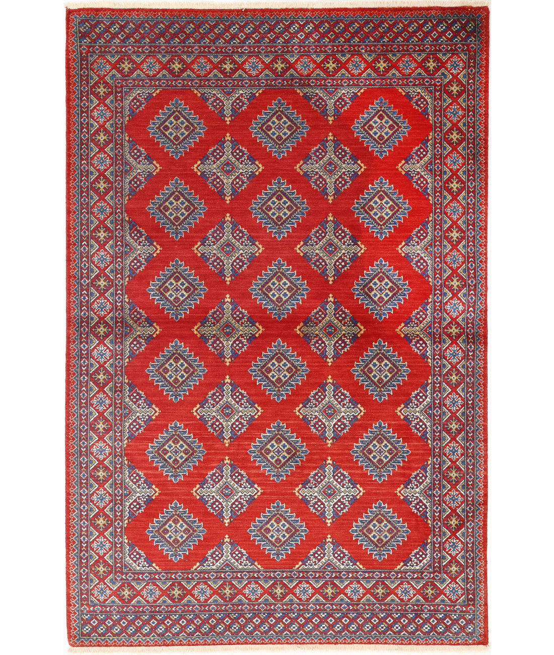 Ajrak 3'10'' X 6'0'' Power-Loomed Wool-Bamboo Silk Rug 3'10'' x 6'0'' (115 X 180) / Red / Blue