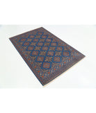 Ajrak 4'0'' X 6'0'' Power-Loomed Wool-Bamboo Silk Rug 4'0'' x 6'0'' (120 X 180) / Blue / Red