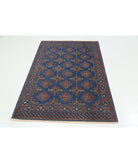 Ajrak 4'0'' X 6'0'' Power-Loomed Wool-Bamboo Silk Rug 4'0'' x 6'0'' (120 X 180) / Blue / Red