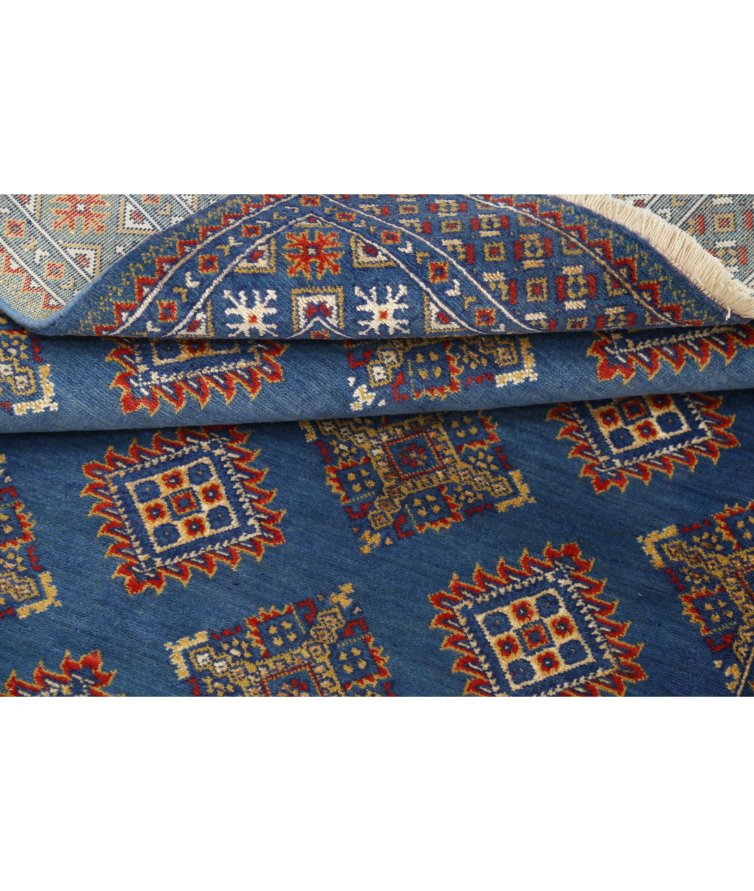 Ajrak 4'0'' X 6'0'' Power-Loomed Wool-Bamboo Silk Rug 4'0'' x 6'0'' (120 X 180) / Blue / Red