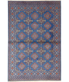 Ajrak 4'0'' X 6'0'' Power-Loomed Wool-Bamboo Silk Rug 4'0'' x 6'0'' (120 X 180) / Blue / Red